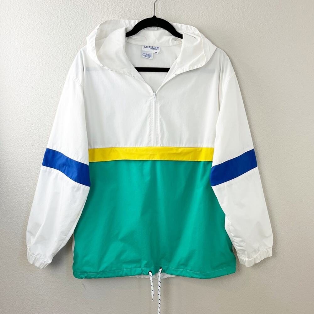 Vintage 90s Windbreaker Jacket Quarter Zip Color Block Track Athleisure Medium